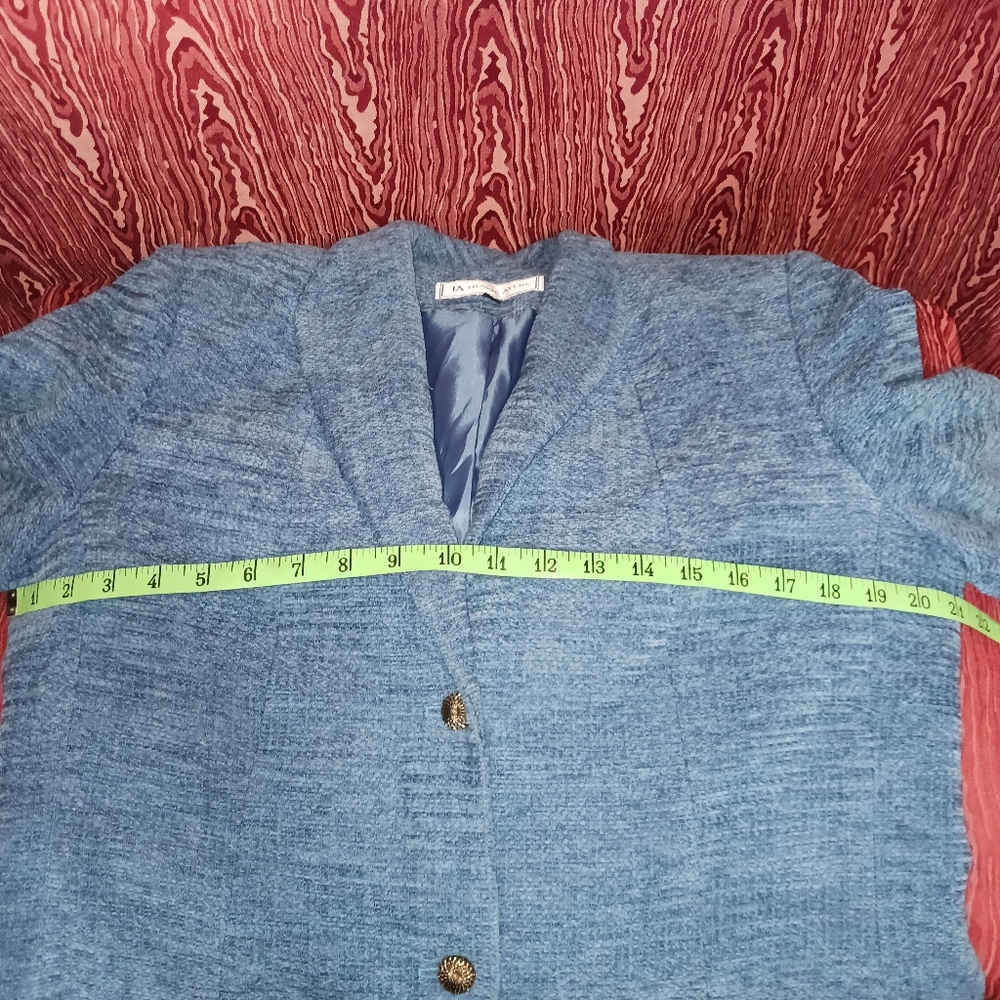 TRAVIS AYERS 2 Piece Blue Long Sleeve Collared Textured Professional Suit Sz 12 - Picture 9 of 12